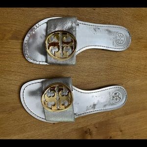 Tory Burch gold silver slides